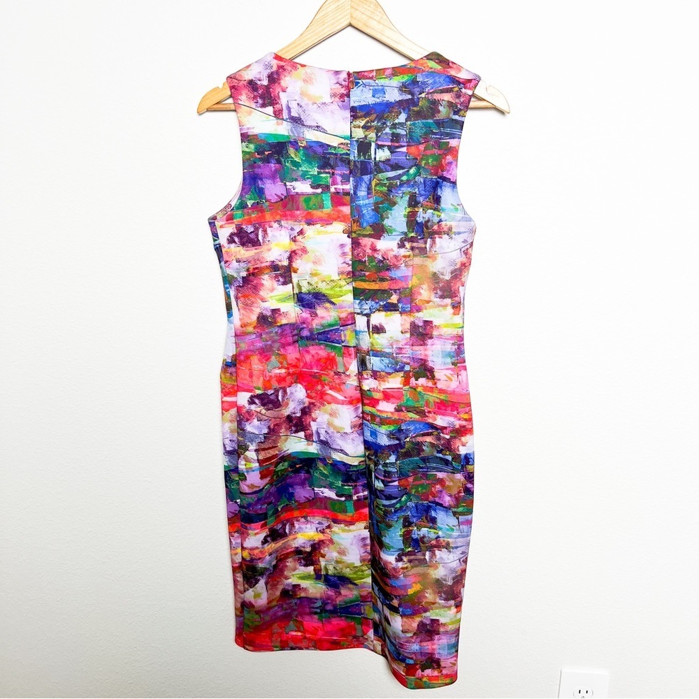 Joseph Ribkoff Abstract Rouched Dress sleeveless colorful keyhole ruched size 10 - Picture 6 of 7